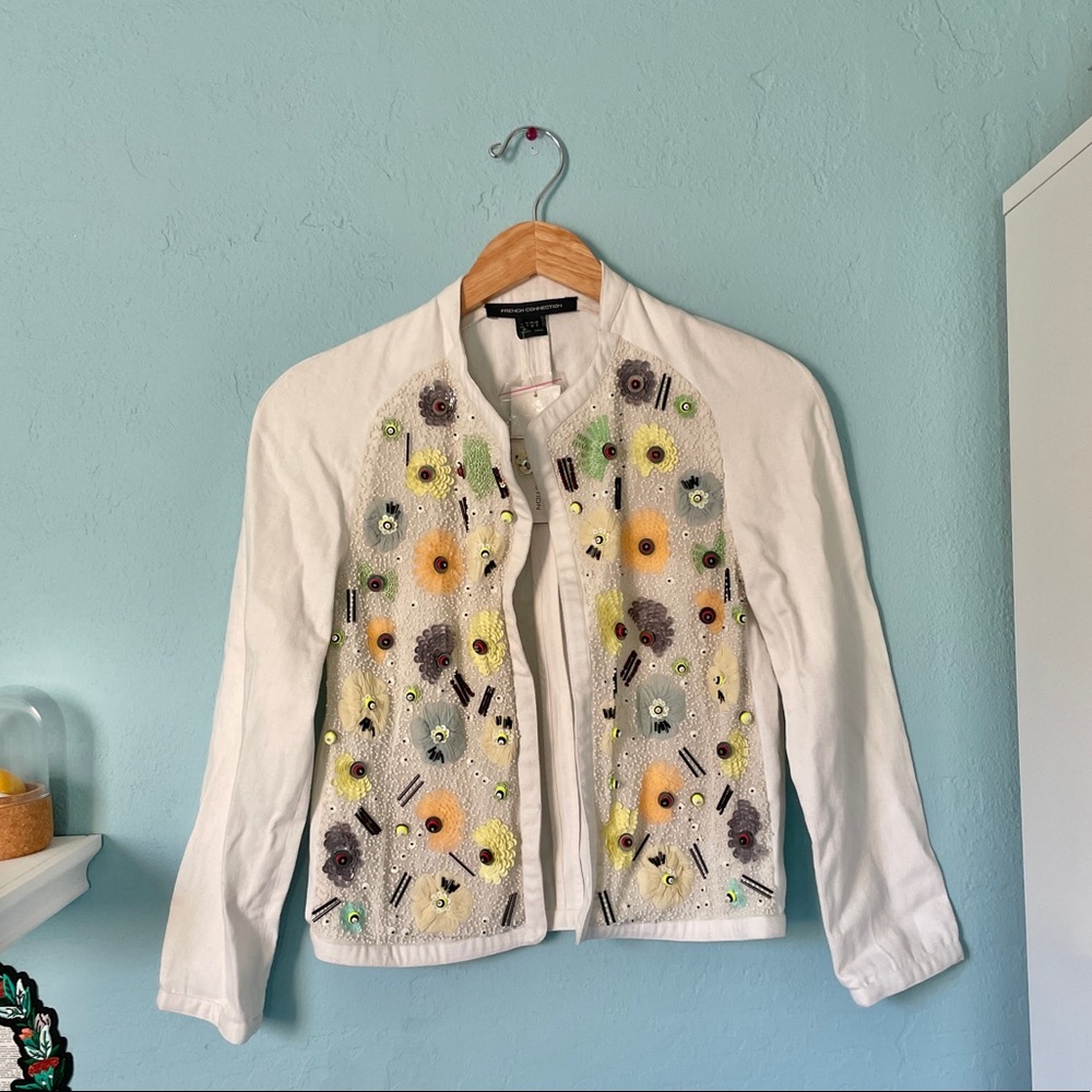 french connection beaded jacket summer lili floral design white embroidered hand